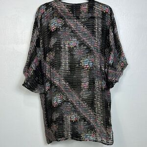 The Silk Farm By Icinoo Vintage Silk Floral Pleated Texture Tunic Top Size M